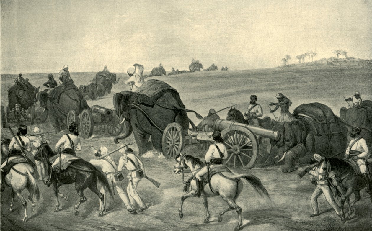 O avanço do trem de cerco para Delhi, 1857, 1901. de George Francklin Atkinson