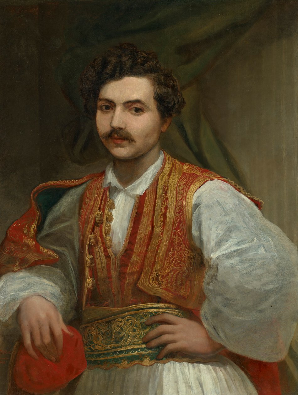 Retrato de Nicolas Ionides (1815-1873), a meio comprimento, em traje grego de George Frederic Watts