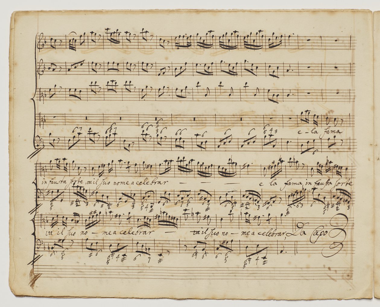 Preggio é sol d &39;un alma forte, f.6v de "Aditionall [sic] canções para Rinaldo", c.1717 de George Frederick Handel