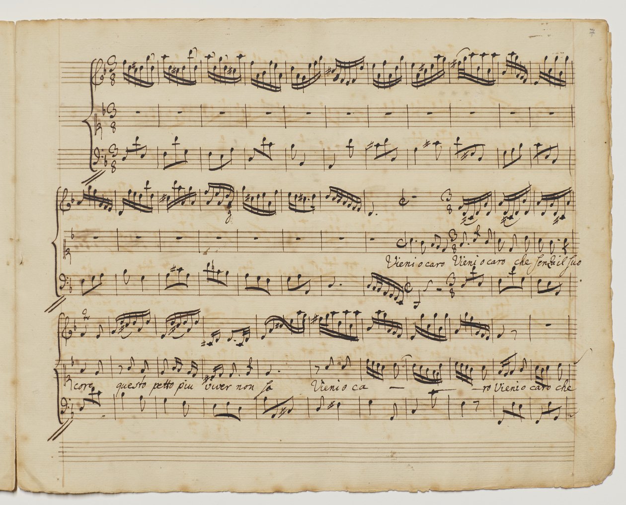 Venha querida que sem o seu núcleo, f.7r de "Aditionall [sic] canções para Rinaldo", c.1717 de George Frederick Handel