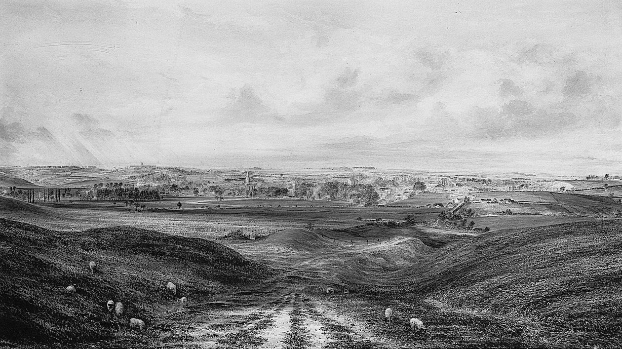 Uma extensa Vista de Winchester (aguarela e lápis sobre papel) de George Frederick Prosser