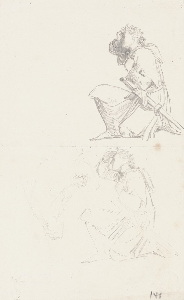 Estudos de um cavaleiro ajoelhado (grafite) de George Frederick Watts