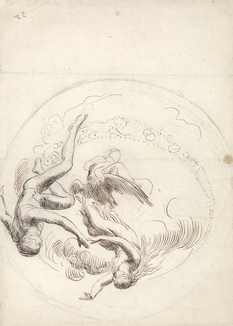 Estudo para uma decoração circular no teto (caneta e tinta marrom e grafite) de George Frederick Watts