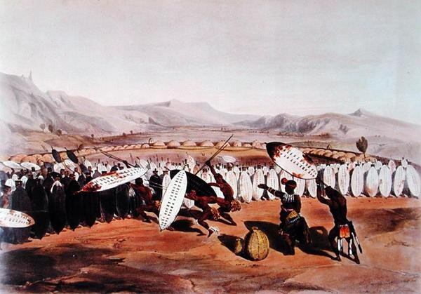 Umpanda Revendo suas Tropas em Nonduengo, gravado por J.Needham, c.1849 (cor litho) de George French (after) Angas