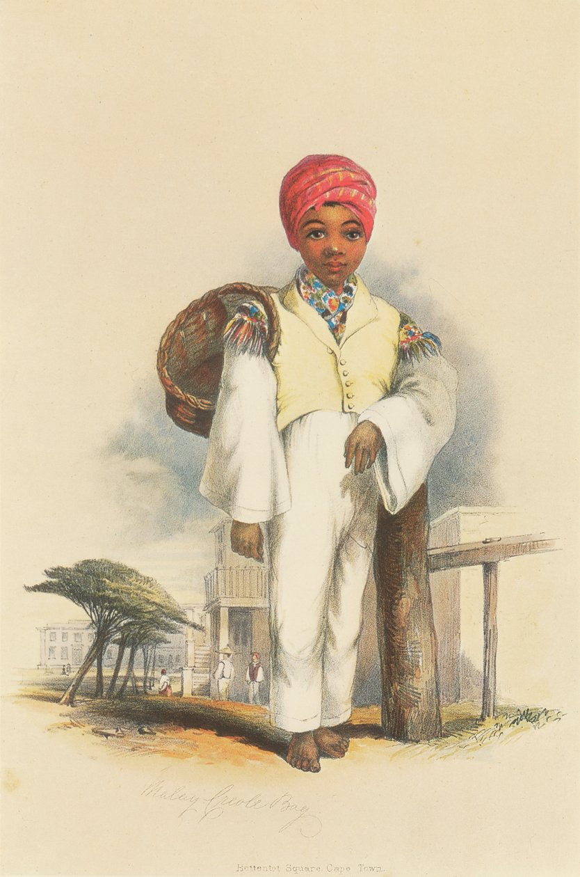 Um rapaz mestiço, que mistura a herança malaia e da África Oriental, na Cidade do Cabo de George French Angas