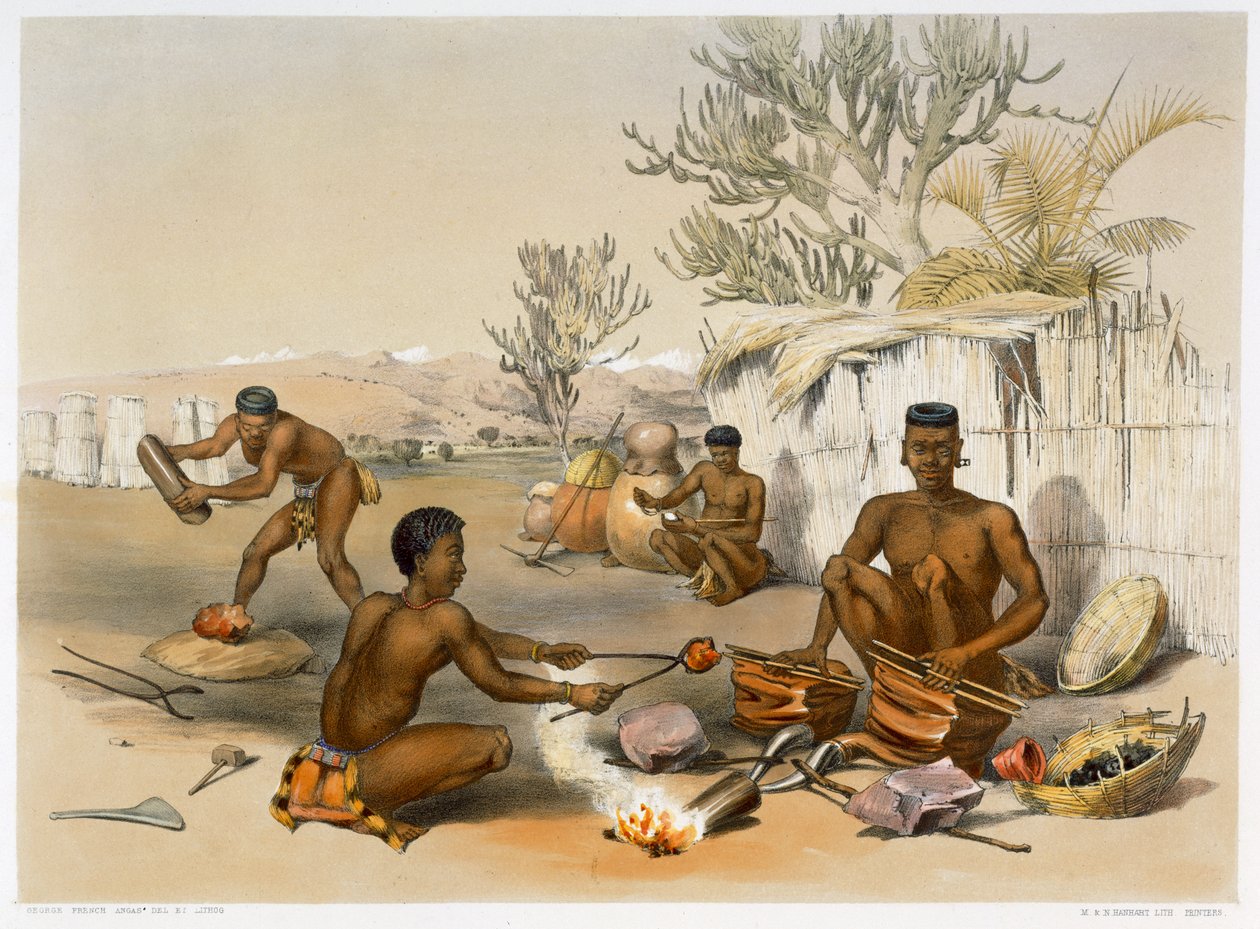 Ferreiros Zulu no trabalho, 1849 de George French Angas