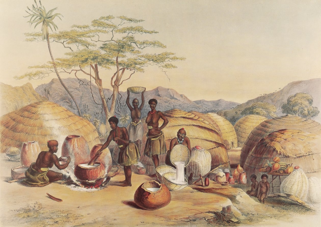 Mulheres zulus fabricam cerveja "outchualla de George French Angas