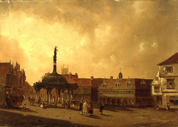 Vista de The Cornhill, Ipswich (óleo sobre tela) de George Frost