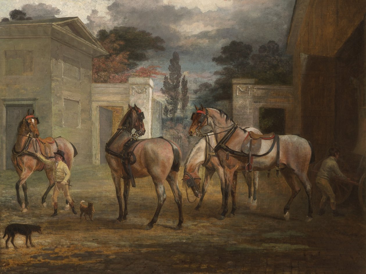 Quatro Roan Coach Horses com dois noivos, 1792 de George Garrard