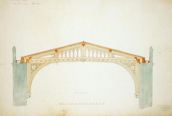 New College Oxford: Design para o Hall New Roof de George Gilbert Scott