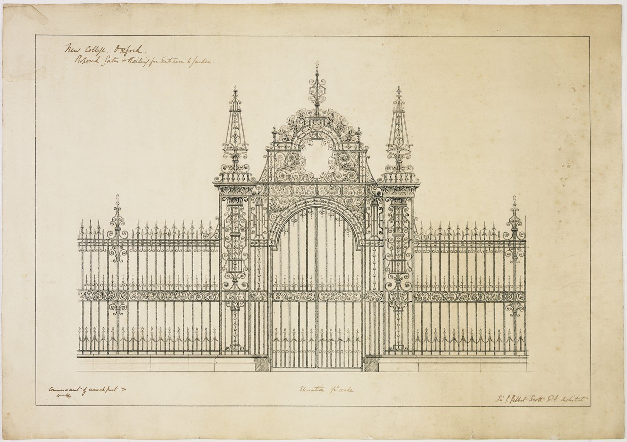 New College Oxford: Proposta de Portões e Grades de Entrada para o Jardim de George Gilbert Scott
