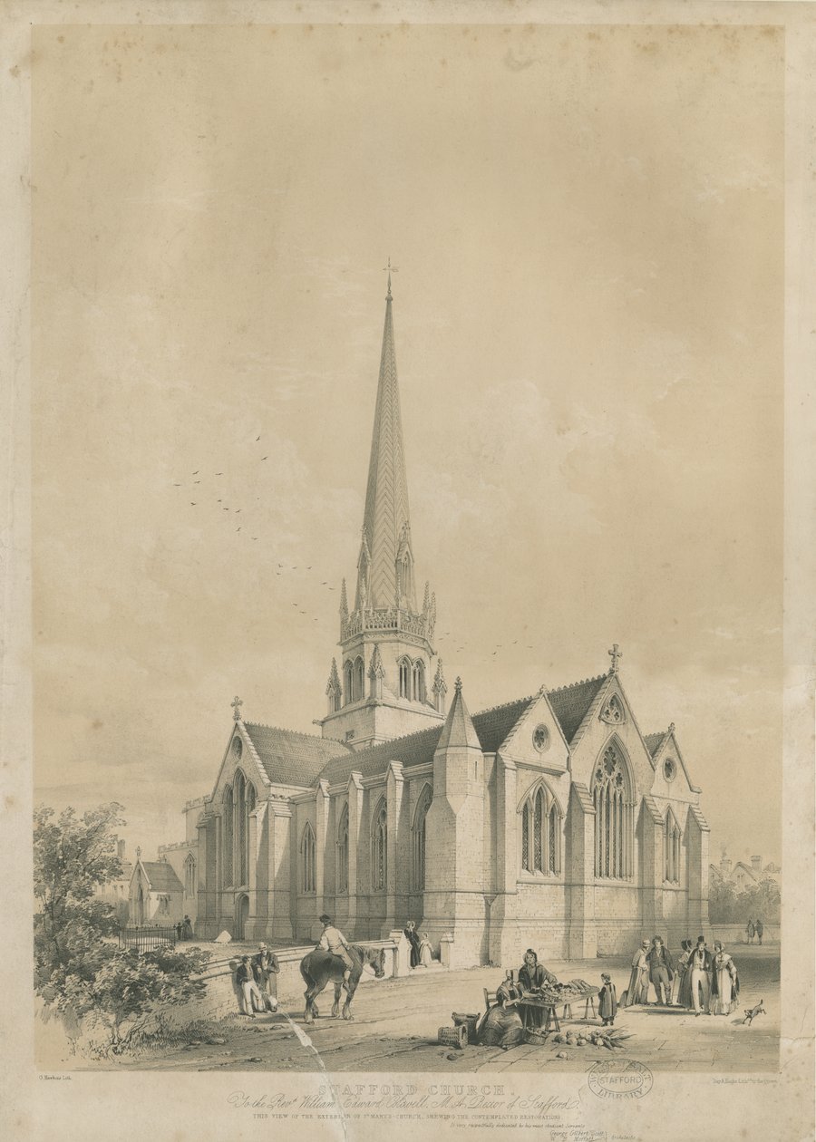 Stafford - Igreja de Santa Maria: litografia, nd [c 1841] de George Gilbert Scott