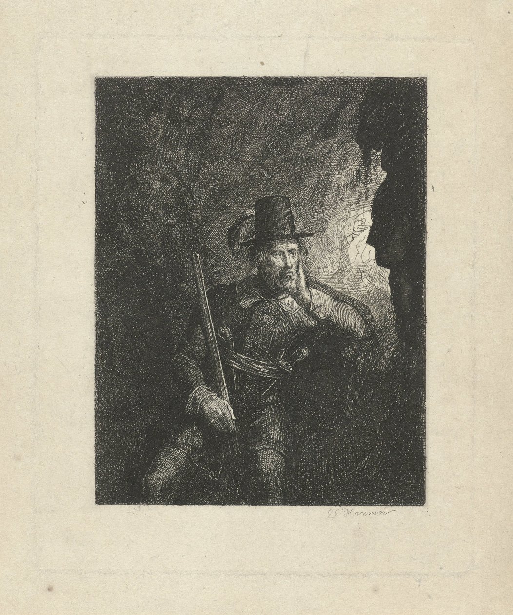 Assaltante armado numa caverna de George Gillis Haanen