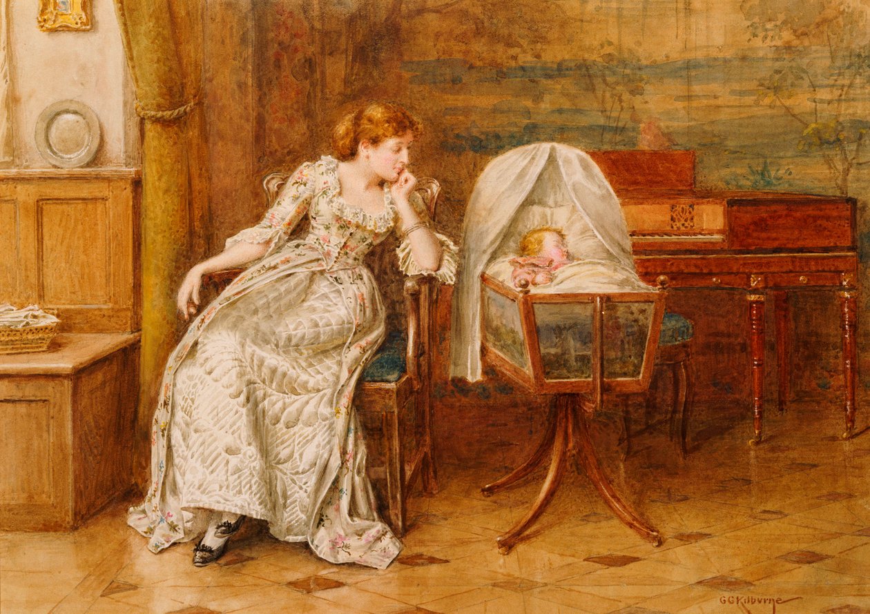 Um interior com mãe e filho de George Goodwin Kilburne