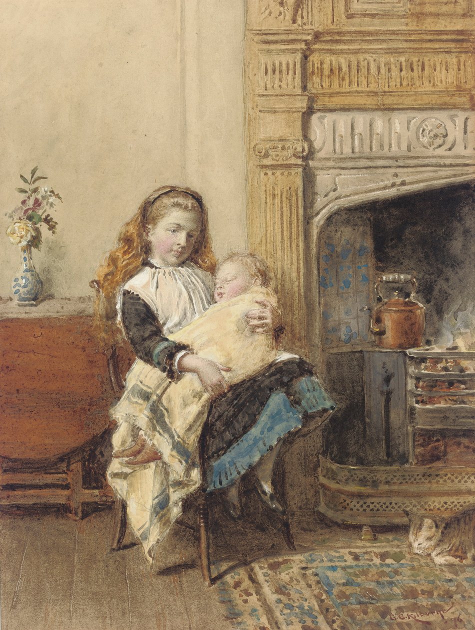 Cuidando do bebê, 1896 de George Goodwin Kilburne
