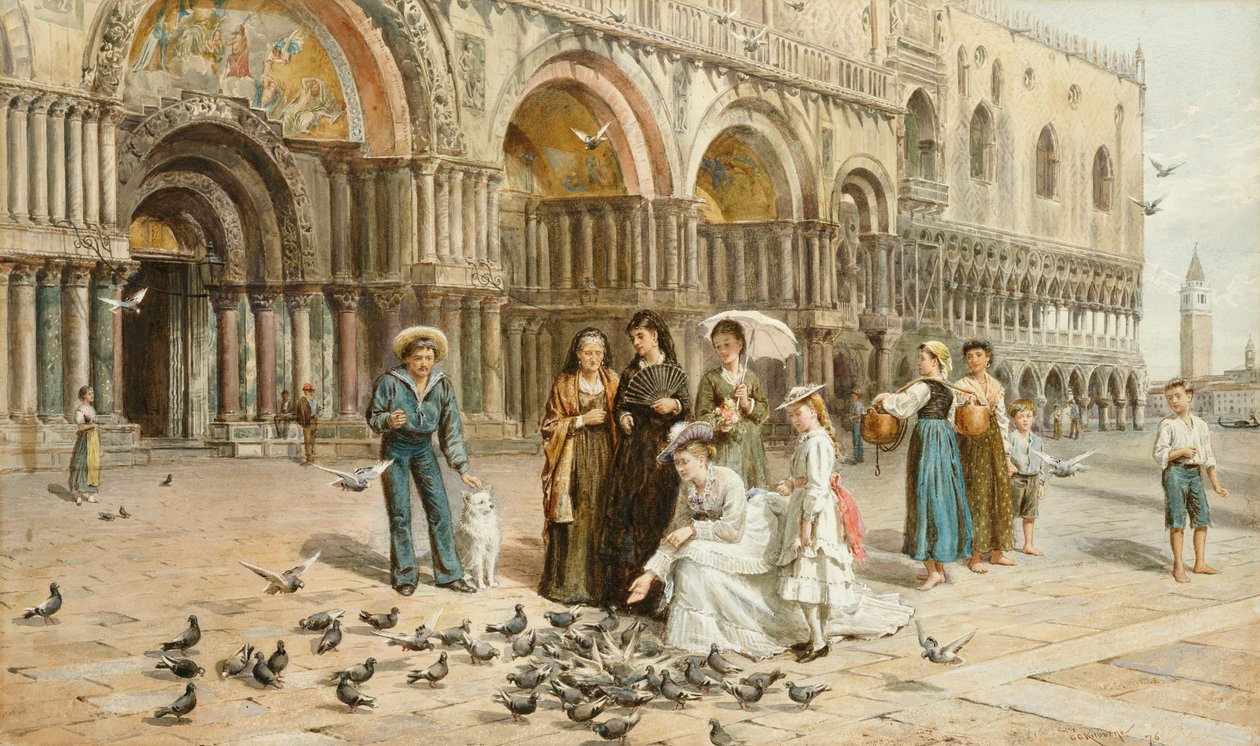 Os pombos de São Marcos, Veneza, Itália, 1876 de George Goodwin Kilburne
