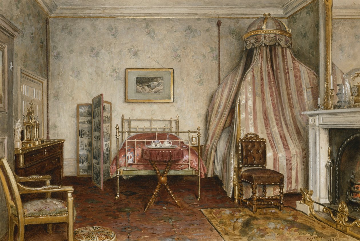 Vista do quarto onde Napoleão III morreu, Camden Place, Chislehurst, Kent, 1873 de George Goodwin Kilburne