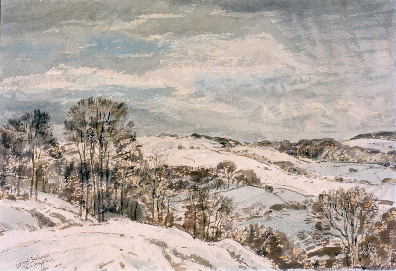 Inverno em Wensleydale (lápis e aquarela sobre papel) de George Graham