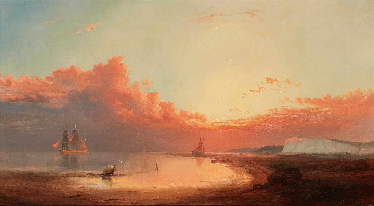 Envio ao largo da costa inglesa, pôr do sol (óleo sobre tela) de George Gregory