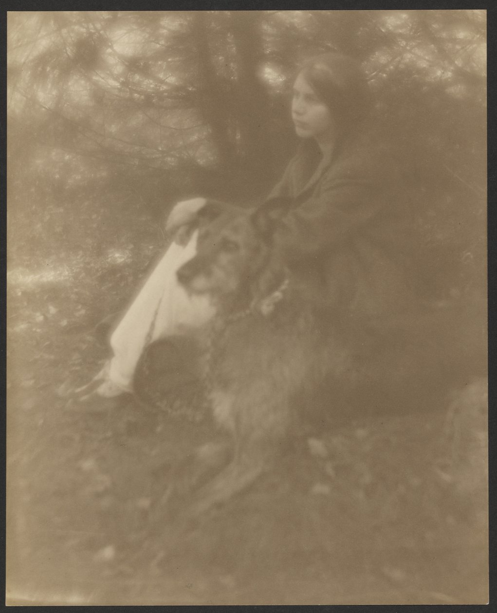 [Mulher sentada com cão]. de George H. Seeley