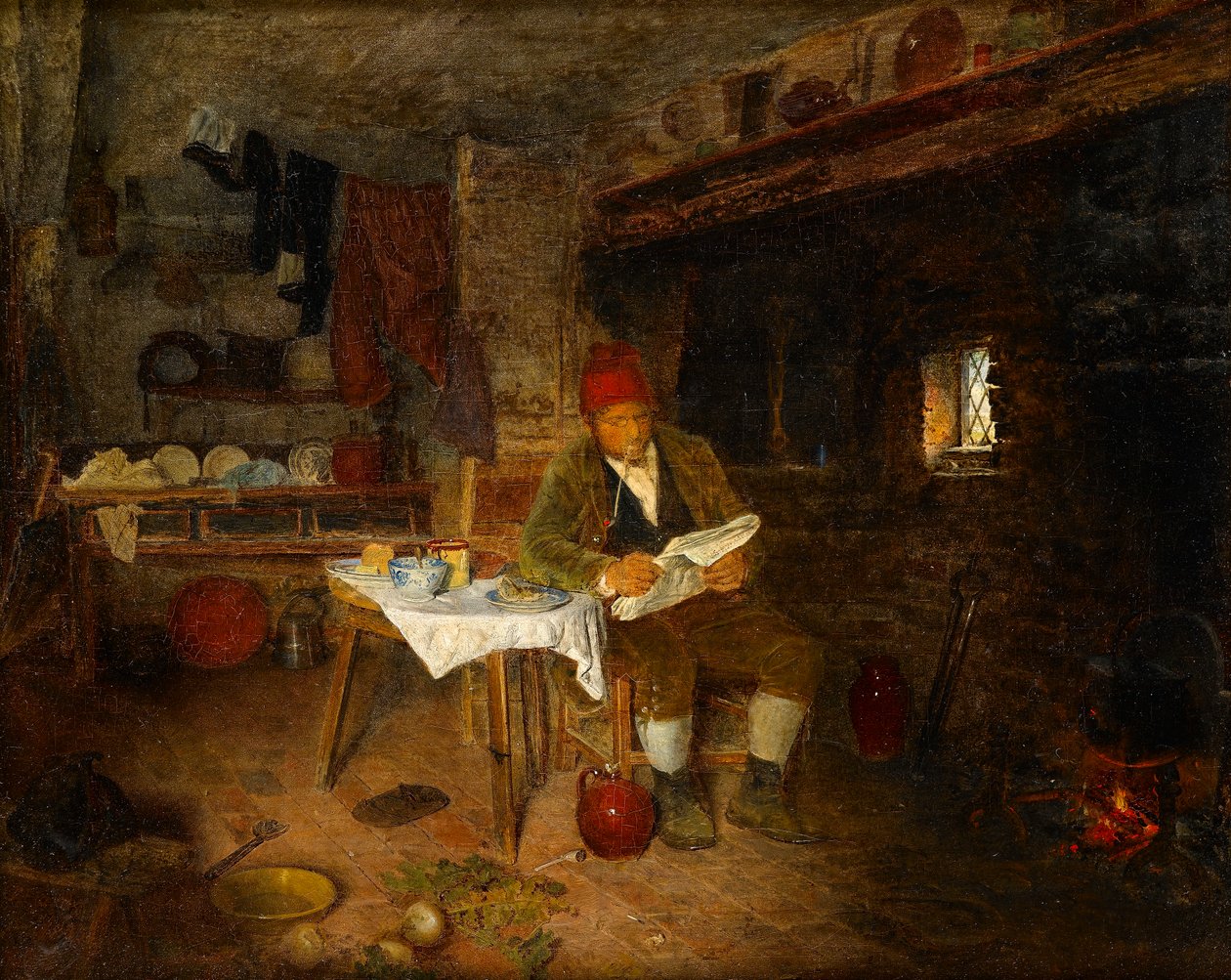 Uma casa rústica: lendo as notícias, 1855 de George Hardy