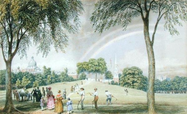 Arco-íris da tarde - Boston Common de Charles Street Mall, Boston, Massachusetts, c.1830-40 (aquarela no papel) de George Harvey
