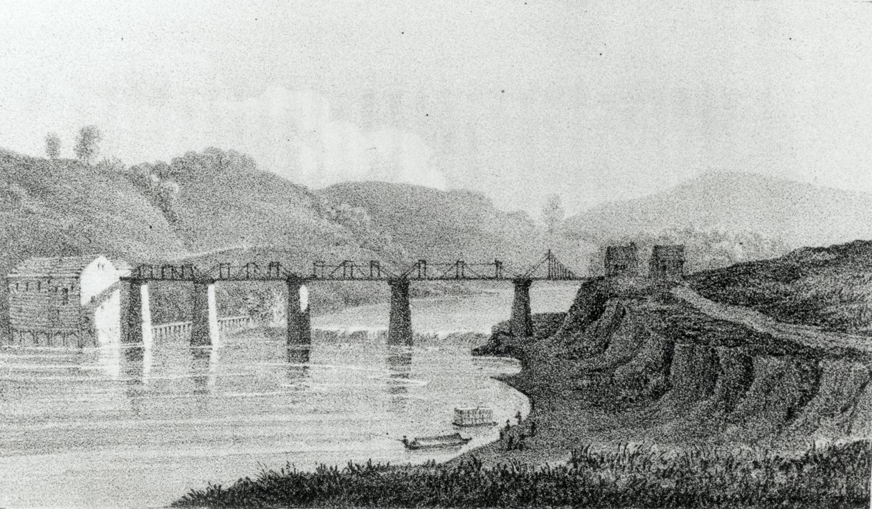 Ponte em Zanesville, Ohio, de "Uma visita à América do Norte e os assentamentos ingleses em Illinois", de Adlard Welby, publicada em 1821 de George Harvey