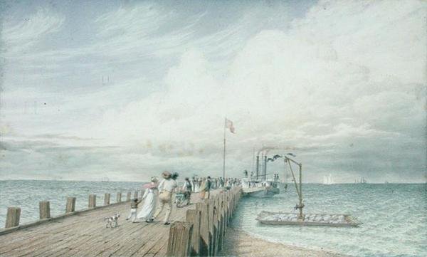 Cumulus ou Thunder Cloud, Portland Pier, Lake Erie, c.1830s-40s (aguarela e lápis sobre papel) de George Harvey