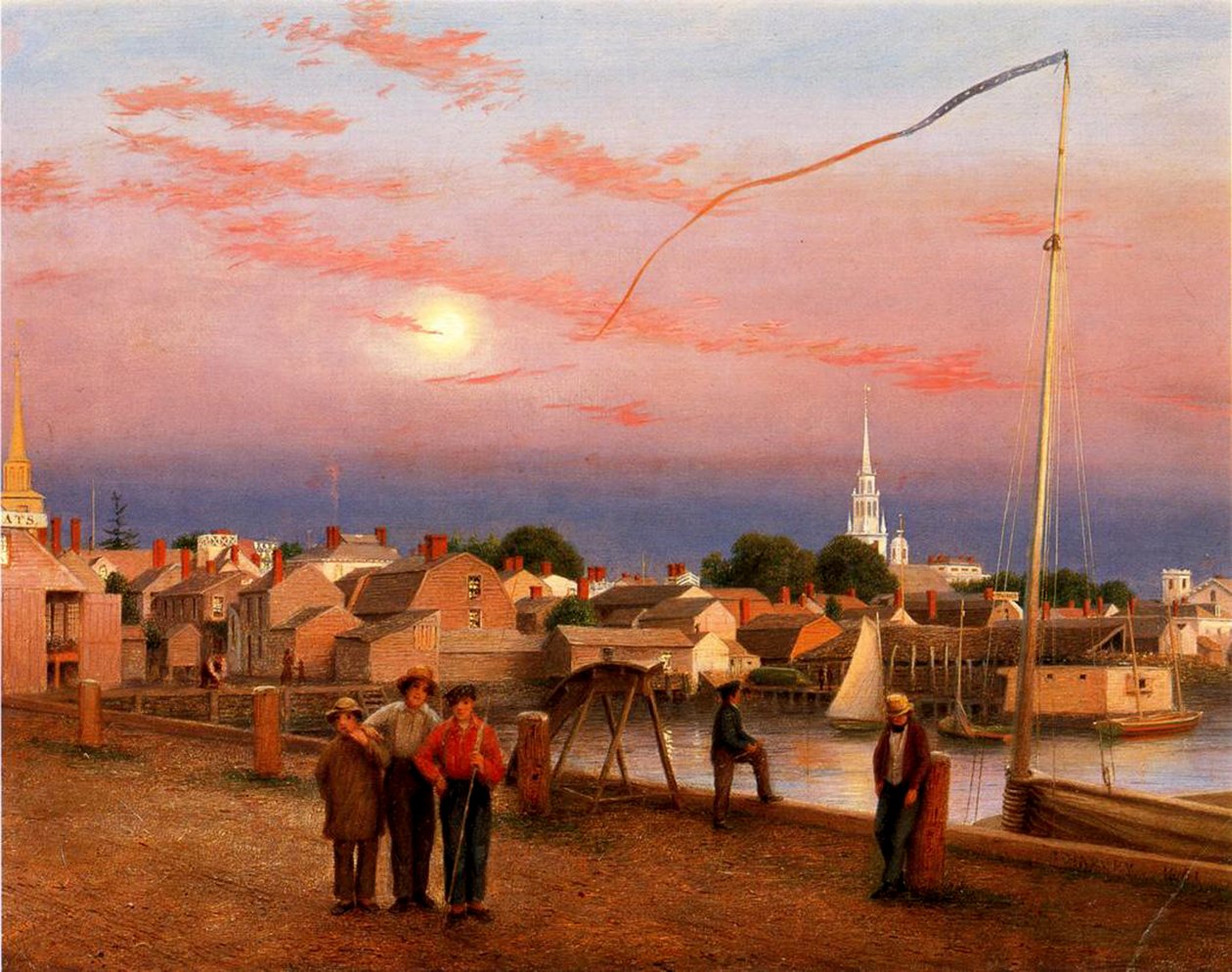 Newport, Fim do Dia, 1851 (óleo sobre papel sobre tela) de George Harvey