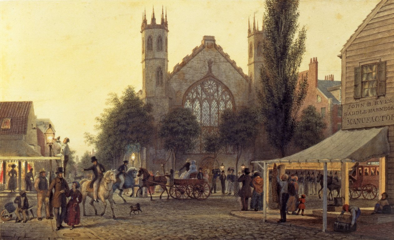 Night-Fall, Igreja de St. Thomas, Nova York, c.1835 de George Harvey
