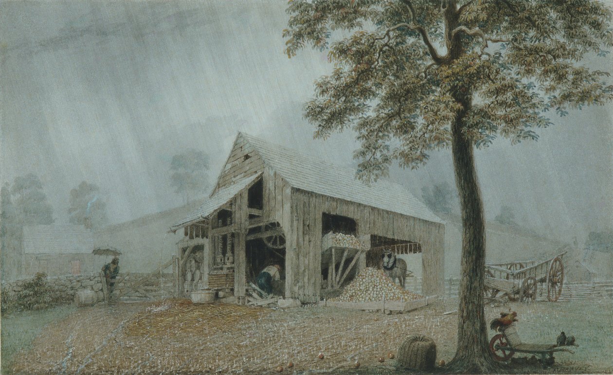RainstormCider Mill em Redding, Connecticut, ca. 1840 de George Harvey