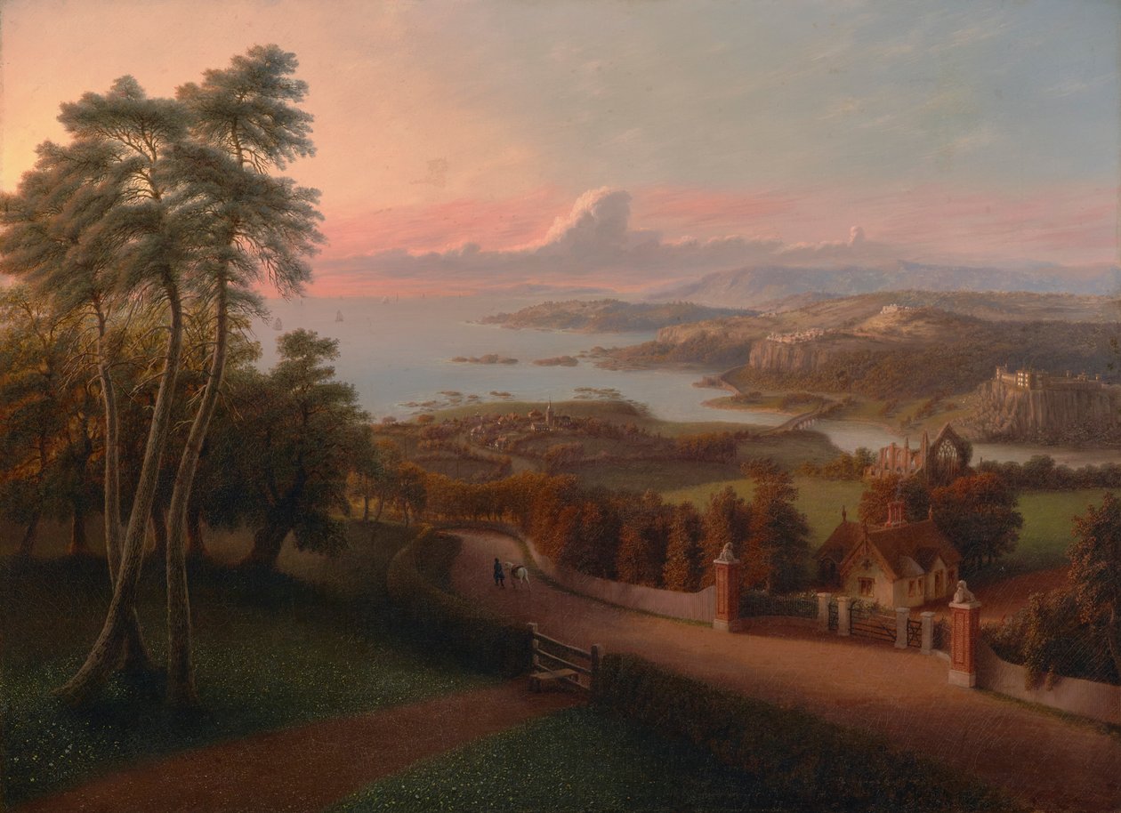 Pôr do sol numa paisagem rural 1846 (óleo sobre tela) de George Harvey