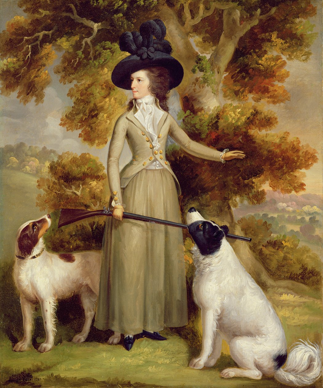 A Condessa de Effingham com Gun and Shooting Dogs, 1787 de George Haugh