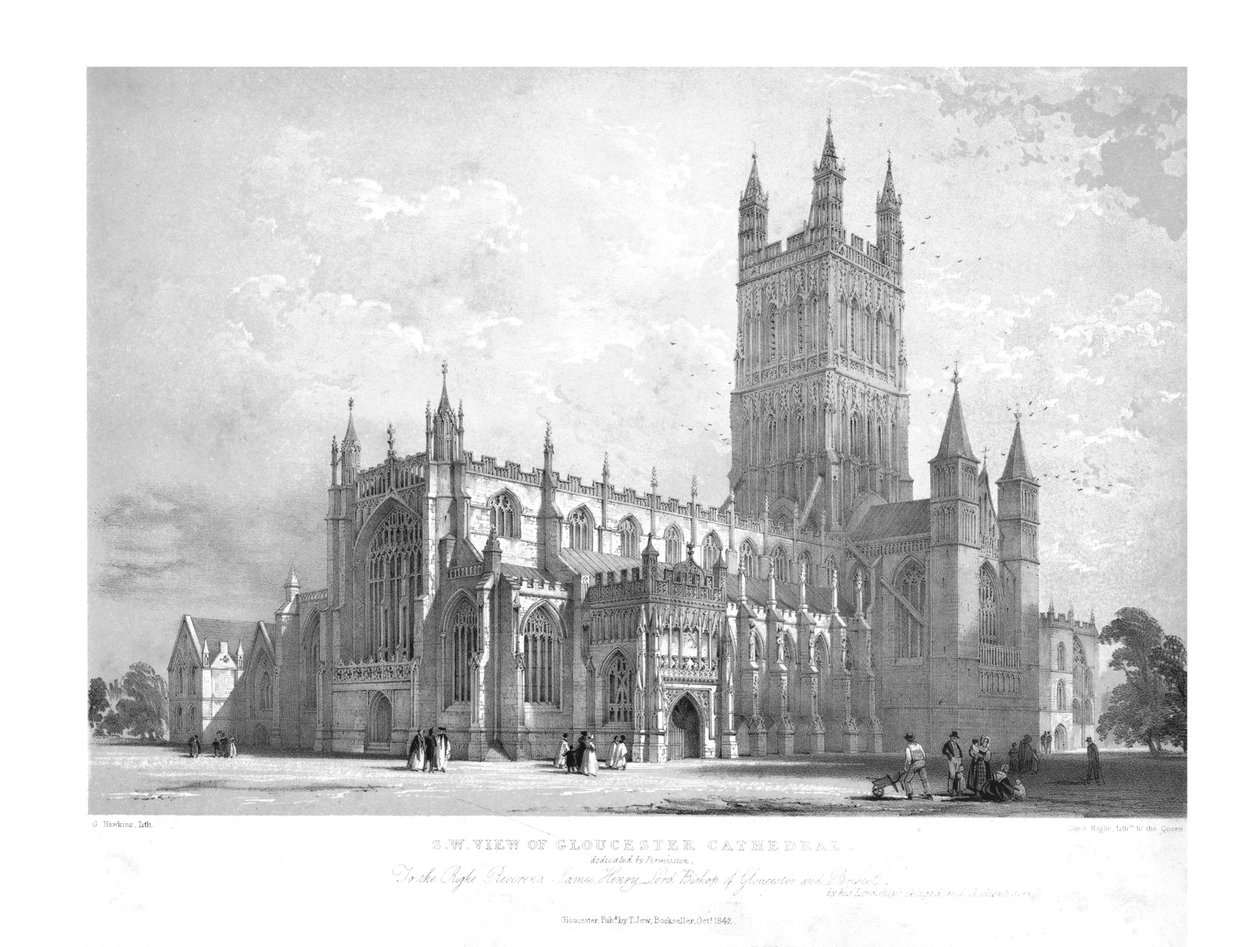 SW vista da Catedral de Gloucester, c1842. de George Hawkins