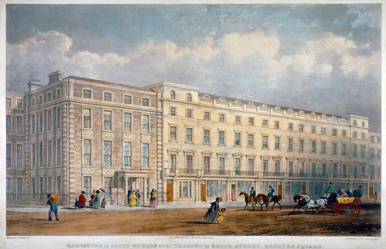 Vista de oito casas em Brook Street, Westminster, Londres, c1840 de George Hawkins