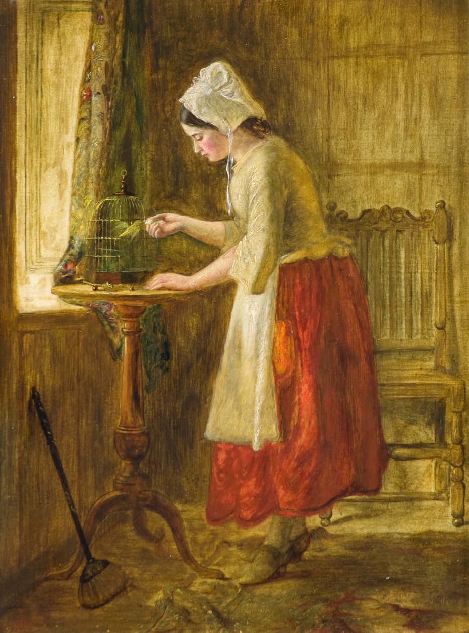 Alimentando o Pássaro (óleo no painel) de George Hay