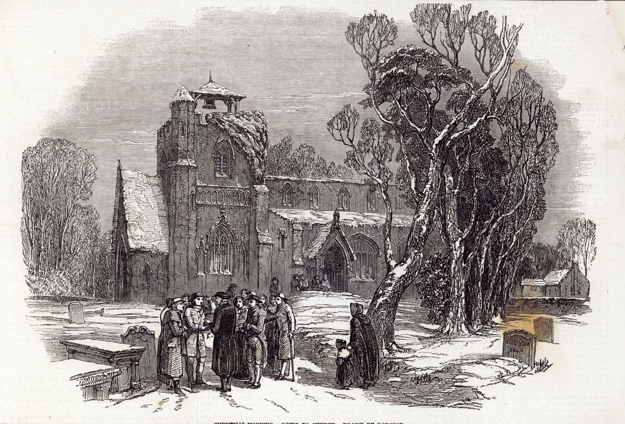 Manhã de Natal: Indo à Igreja, gravado por WJ Linton, de &39;The Illustrated London News&39;, 26 de dezembro de 1846 de George Haydock Dodgson