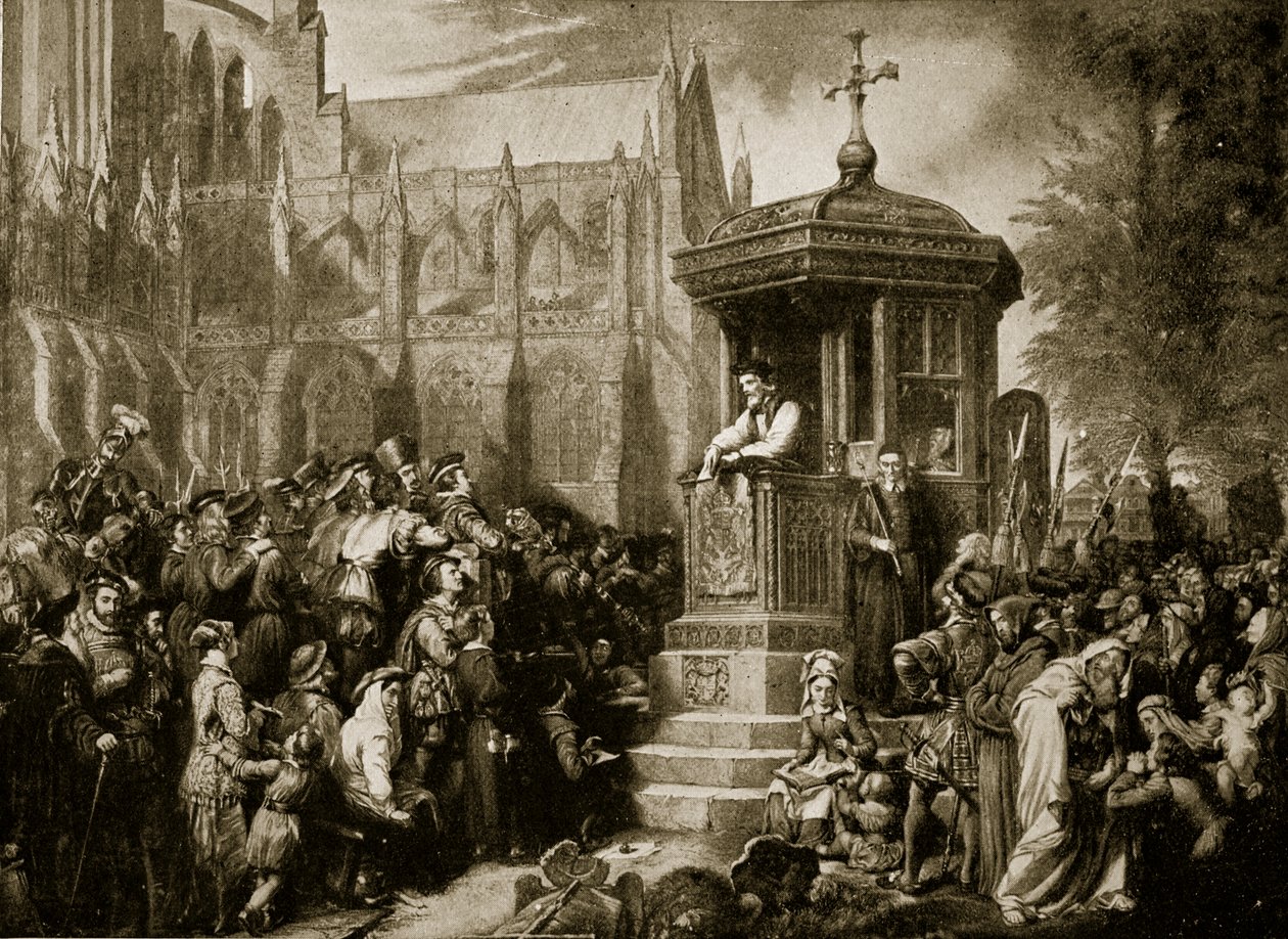 Latimer pregando na cruz de São Paulo, ilustração da &39;Hutchinson&39;s Story ofthe British Nation&39;, c.1923 de George Hayter