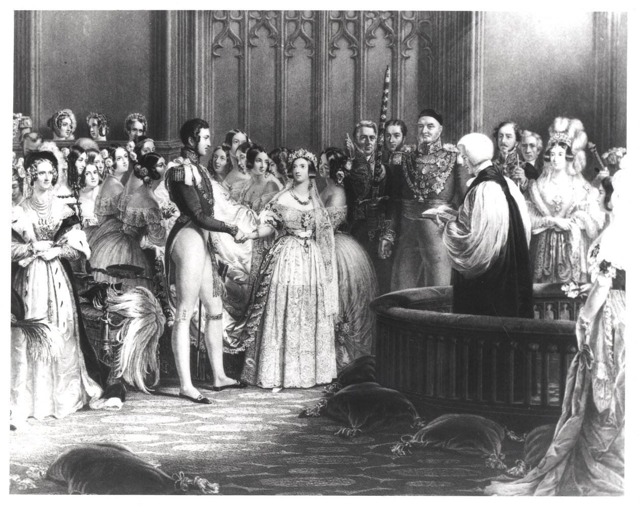 Casamento da Rainha Vitória (1819-1901) e do Príncipe Albert (1819-1861) no Palácio de St. James em 10 de fevereiro de 1840, gravado por Charles Eden Wagstaff, 1840 de George Hayter