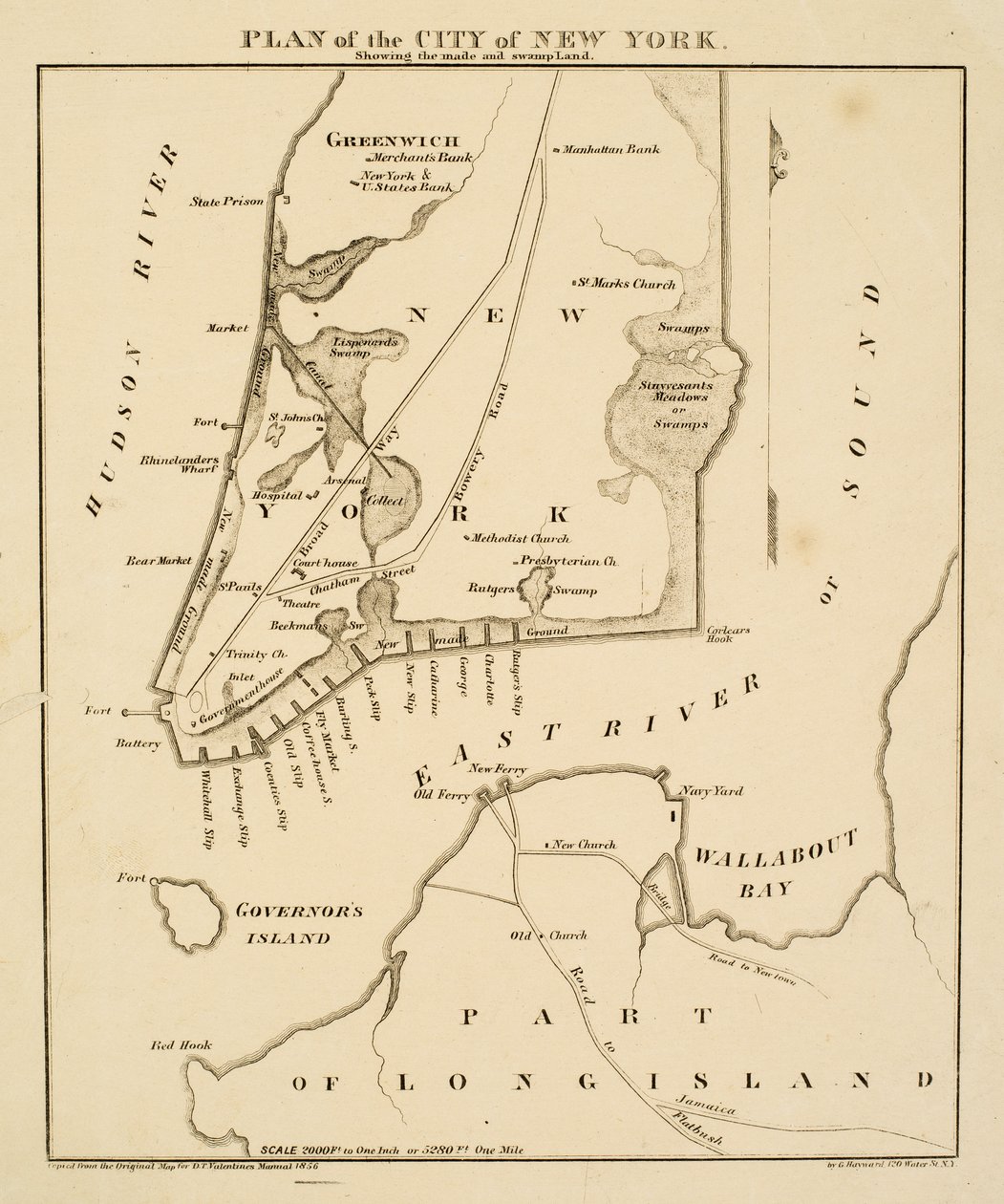 Plano da cidade de Nova York mostrando o feito [sic] e o Pantanal, 1856 (tinta preta sobre papel) de George Hayward