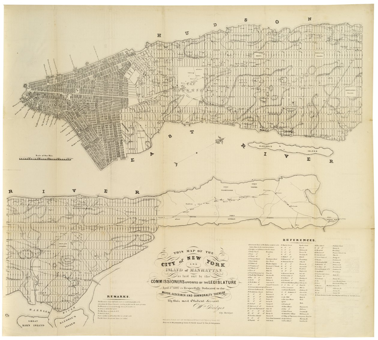 Este mapa da cidade de Nova York e da ilha de Manhattan, conforme estabelecido pelos comissários nomeados pelo Legislativo. . 1853 (tinta preta sobre papel) de George Hayward