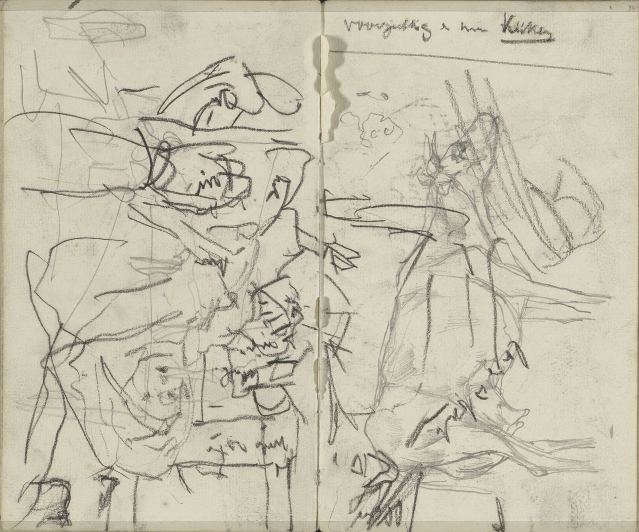 Folha de estudo com figuras e uma vaca de George Hendrik Breitner