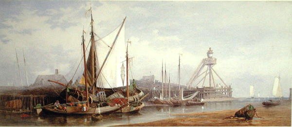 Dutch Fishing Harbour (aguarela sobre papel) de George Henry Andrews