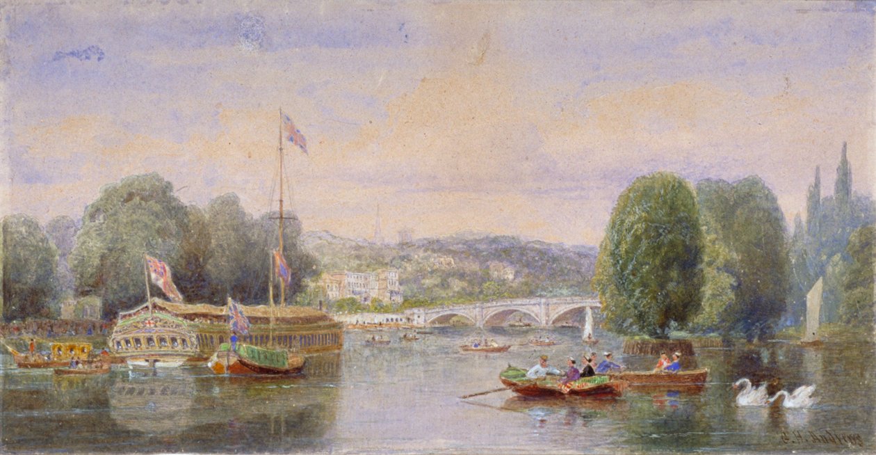 O rio Tamisa com Richmond Bridge e Richmond Hill à distância, Londres, 1867 de George Henry Andrews