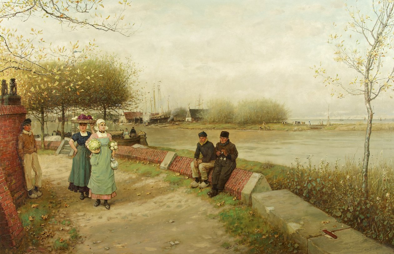 An Exchange of Compliments - Muiden, North Holland, c.1881 (óleo sobre tela) de George Henry Boughton