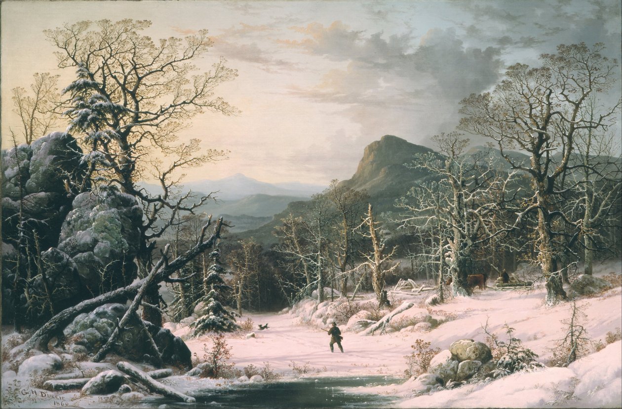 Caçador em madeira de inverno de George Henry Durrie