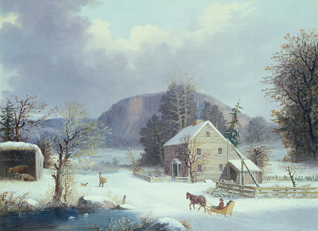 Fazenda da Nova Inglaterra por uma estrada de inverno, 1854 de George Henry Durrie