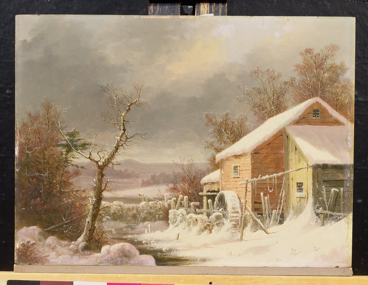 Old Mill no inverno, 1861 (óleo no painel de madeira) de George Henry Durrie