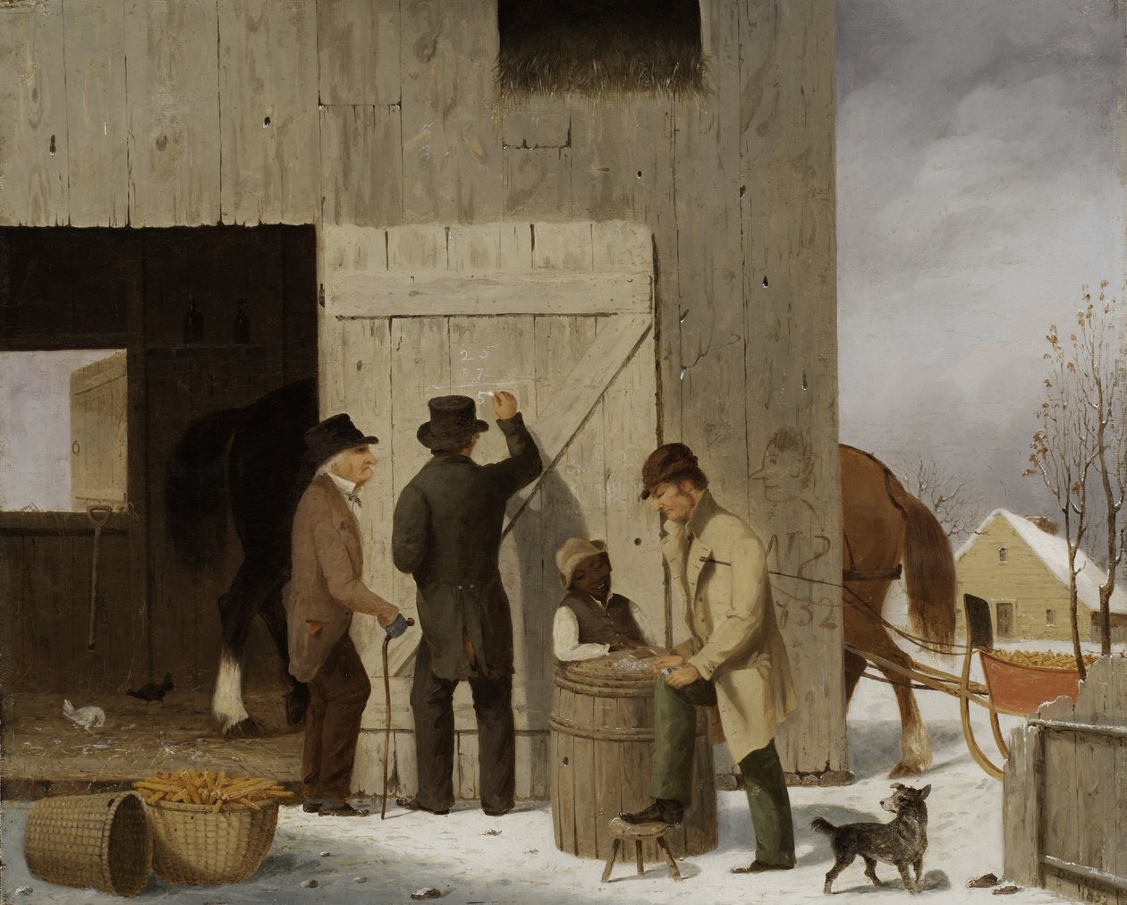 Vendendo Milho, Liquidando o Projeto, 1852 (óleo sobre madeira) de George Henry Durrie
