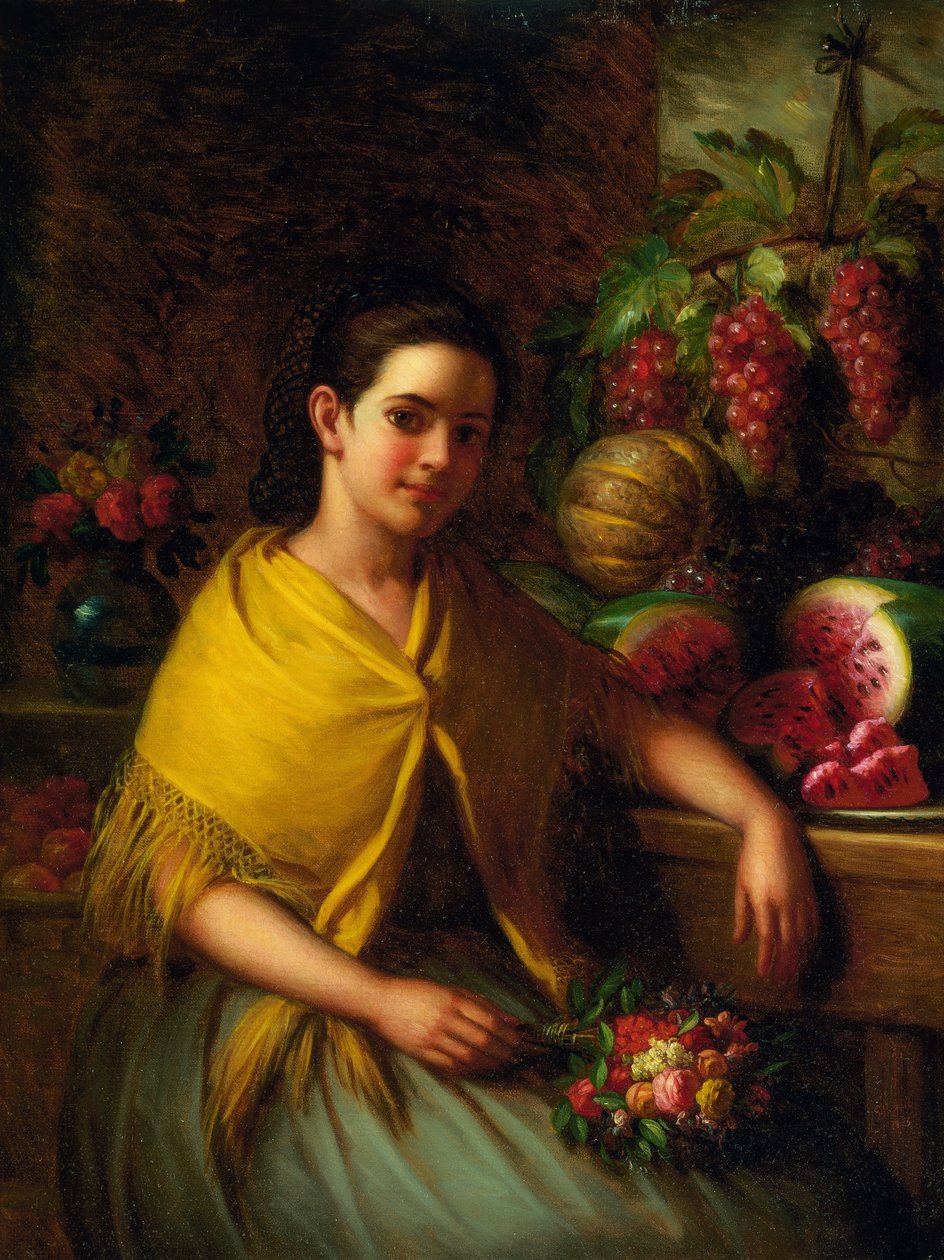 Garota com natureza morta de melancia e uvas de George Henry Hall